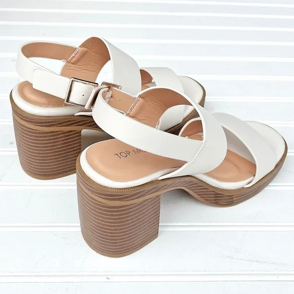 New Ivory Beige Platform Chunky Heel Sandals - Picture 4 of 4